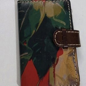 Patricia Nash Multicolor Painted Leather Card Wallet in Green, Red & Brown